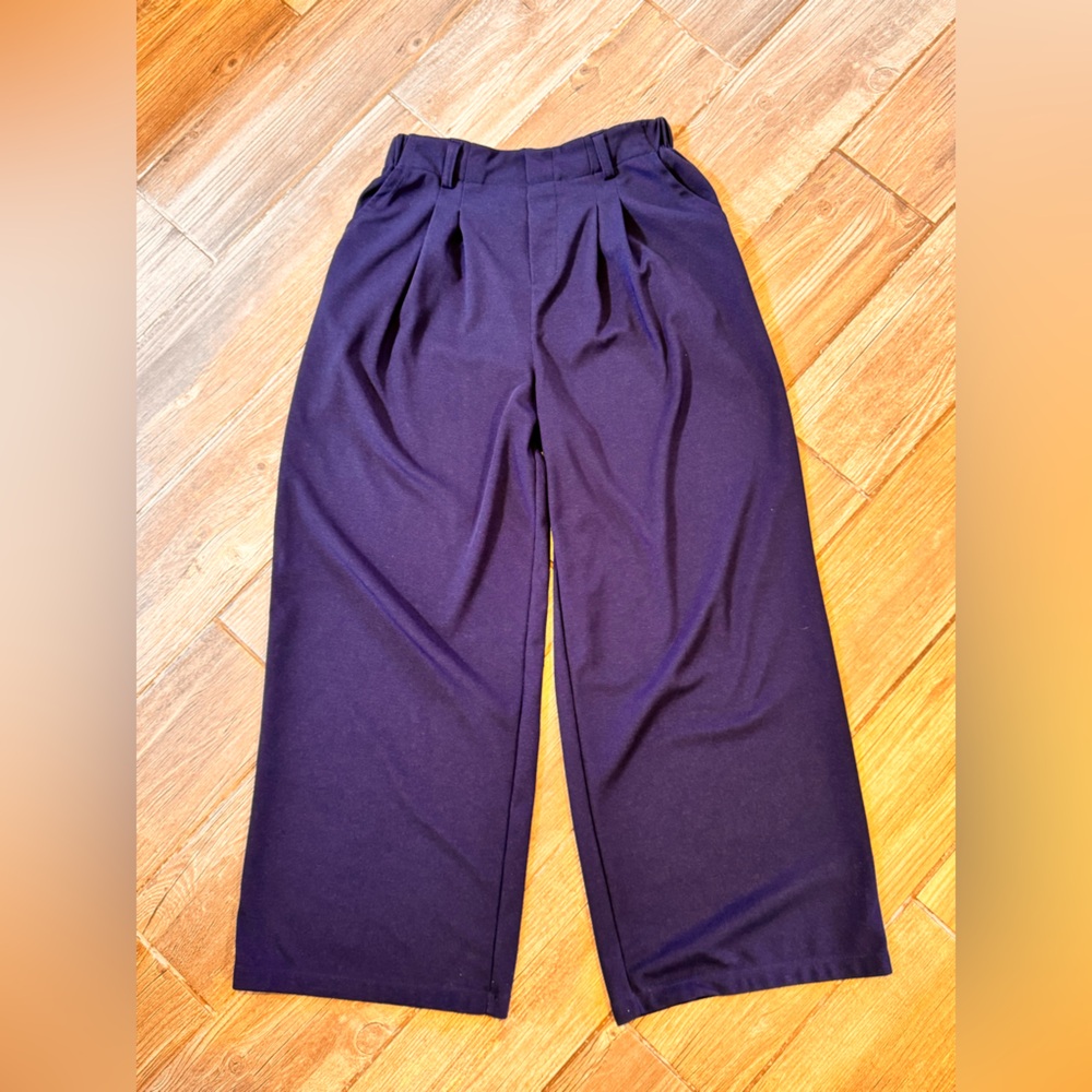 Halara Flex High Waisted Pocket Wide Leg Waffle Work Pants Deep Blue
